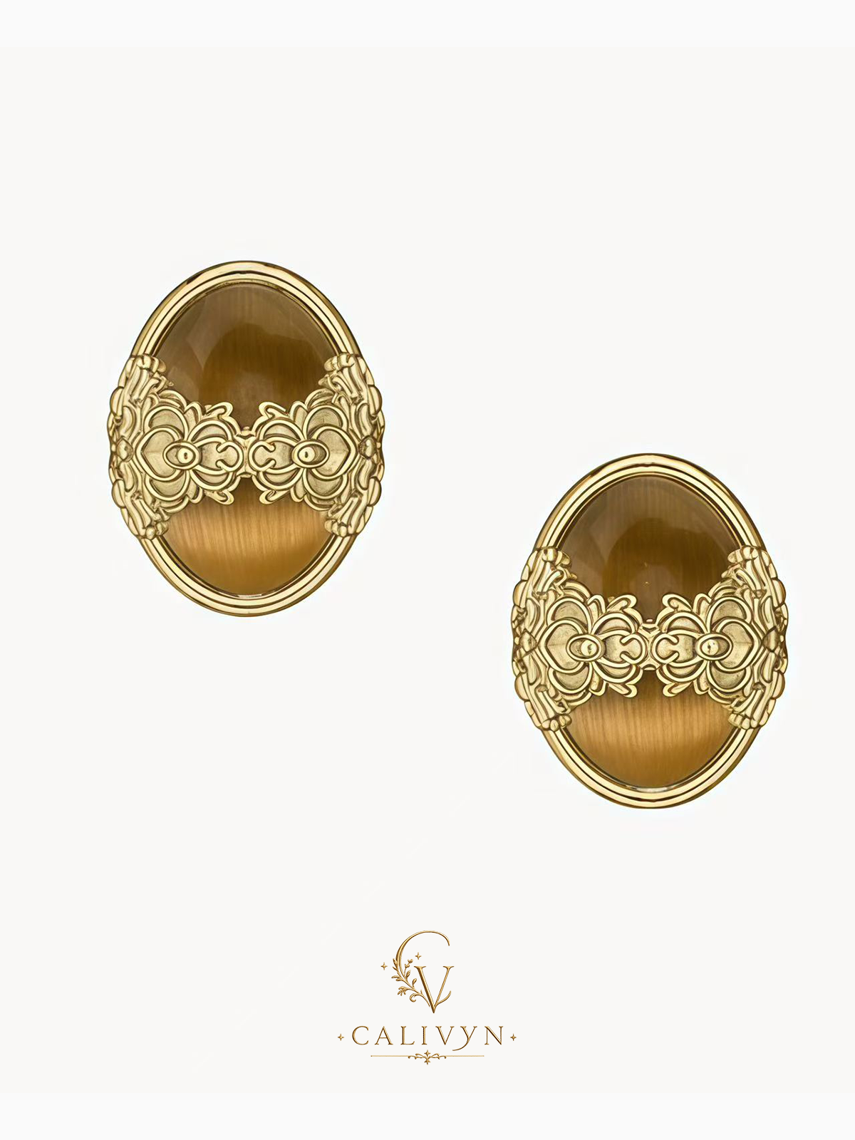 Six-Petal Magnolia Twin Flower Studs – Cat’s Eye Accent
